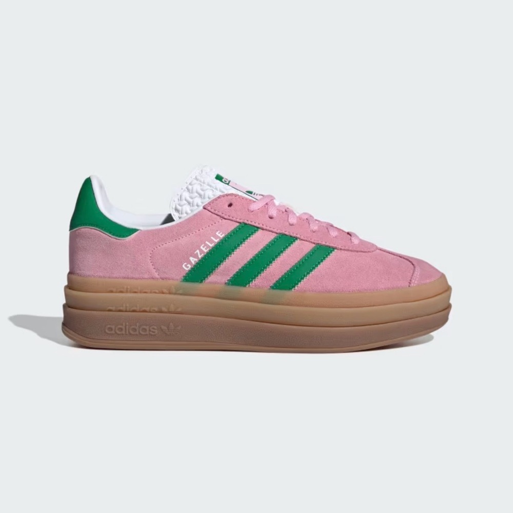 adidas Gazelle Platform Sneakers Pink and Green with Gum Sole